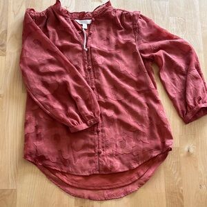 LC Lauren Conrad Rust Red Ruffled Button-Front Blouse